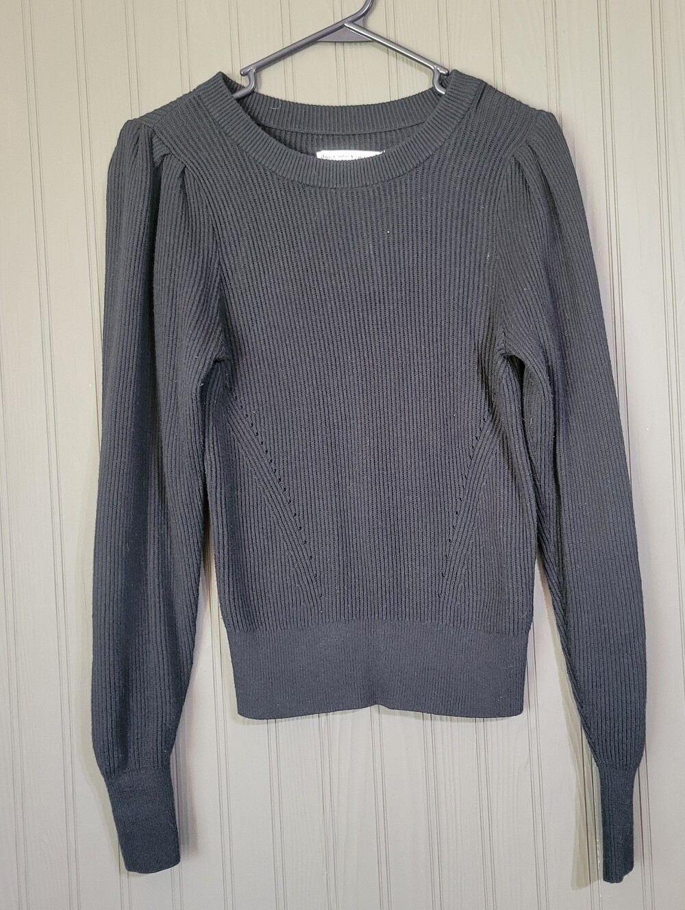 Abercrombie & Fitch Ribbed Sweater Crewneck Pleated Shoulder Black Women's Small